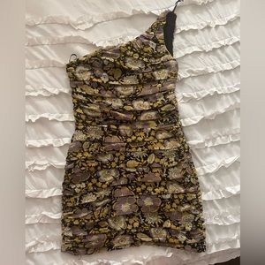 Delicate ruched floral print cocktail dress